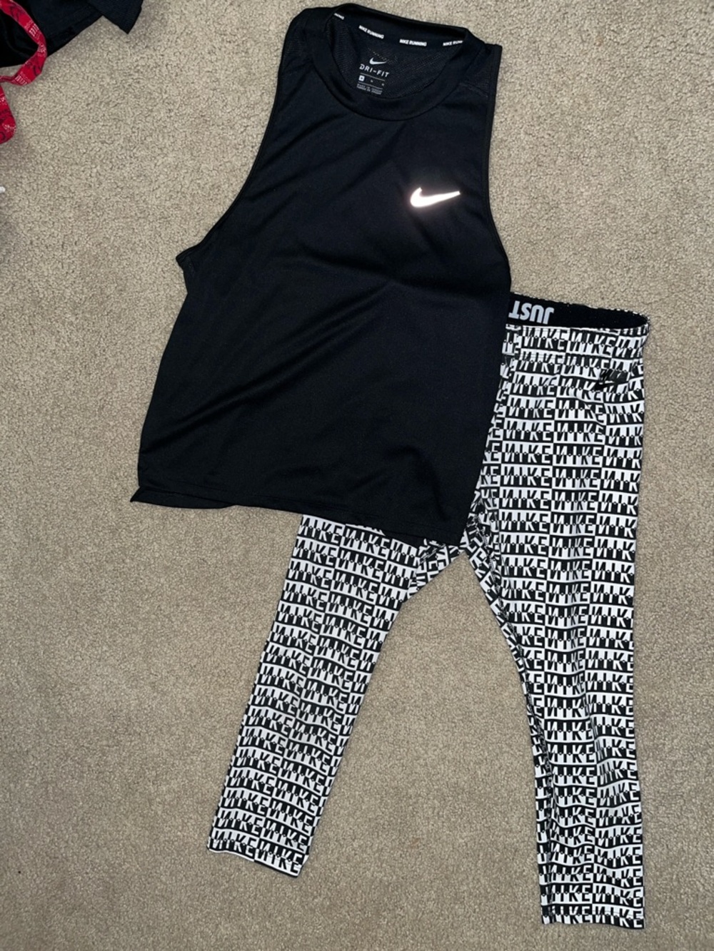 Nike Black Tank Top with Black & White Logo Print Leggings